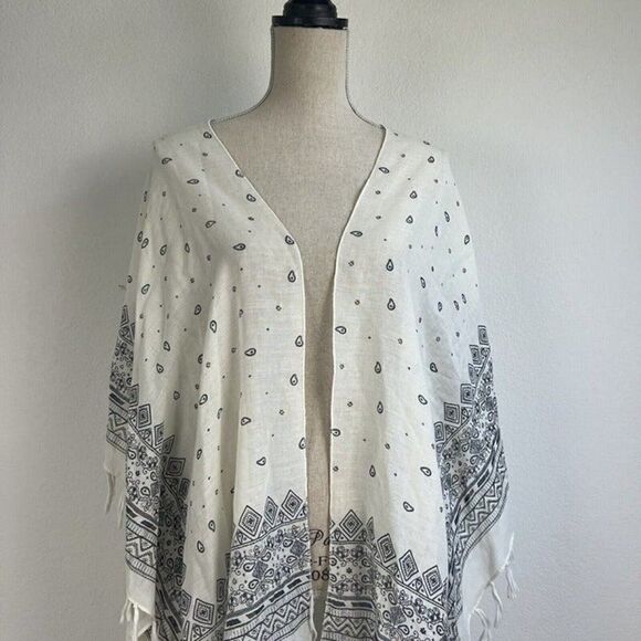Raj Women’s Bohemian Blue & White Kimono Wrap Cardigan Lightweight One Size - Picture 12 of 12